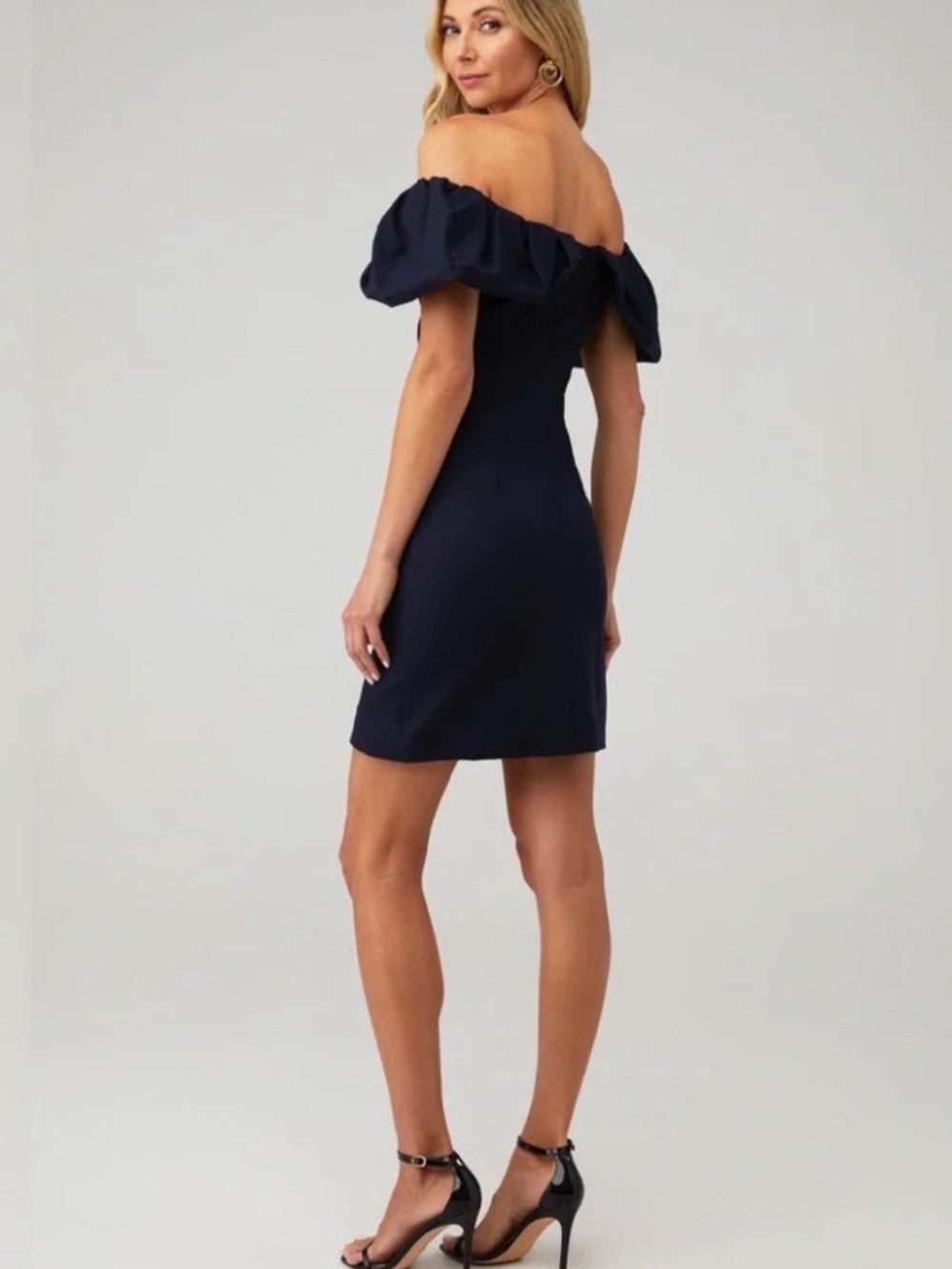 Elliott Sofia Ruched off Shoulder Mini Dress in Navy Size Medium